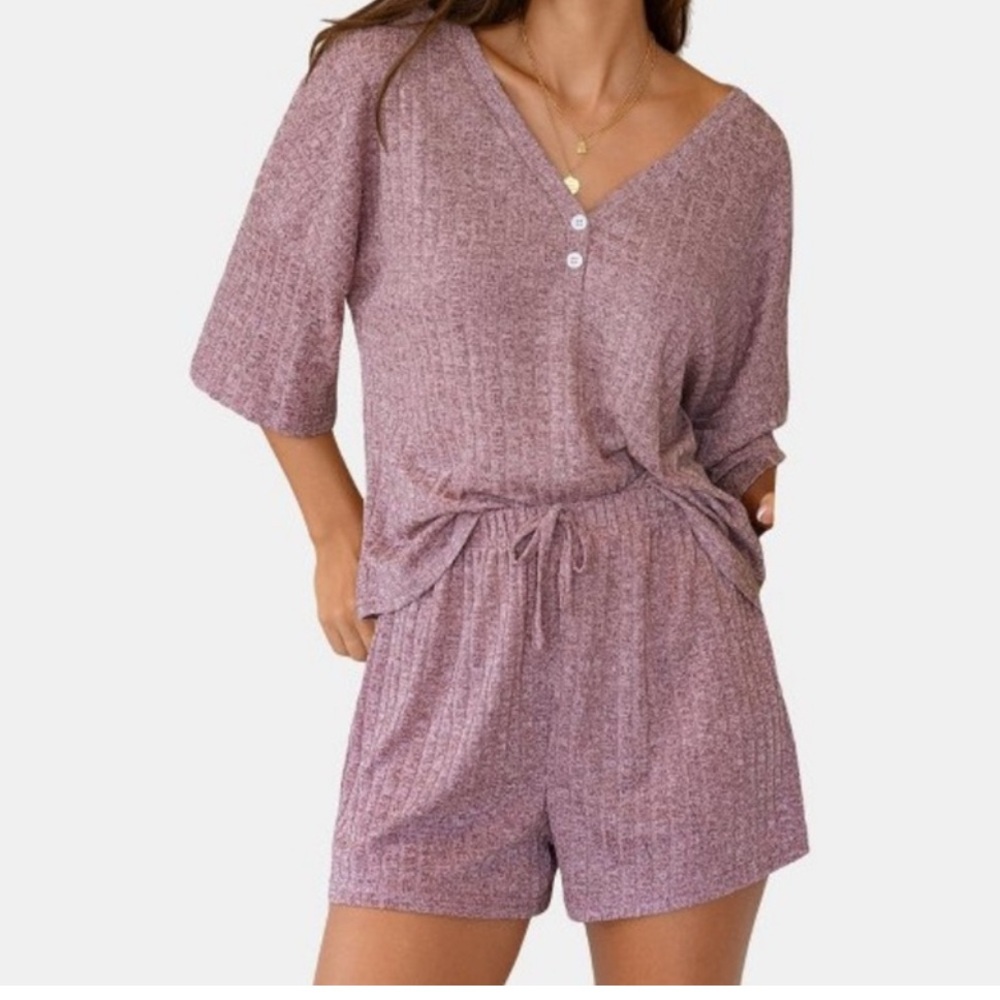 Cupshe Ribbed Mauve Pajama Set
